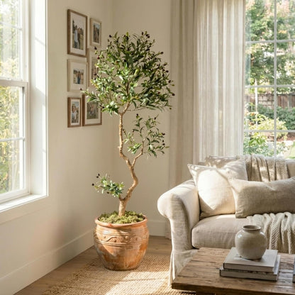 Fake Olive Tree 6.0 Feet – Artificial Plants Indoor, Faux Olive Tree, Fake Tree for Home Decor, Faux Trees Indoor for Living Room, Office, Bedroom – Tall Artificial Trees for Home, Designer Tree