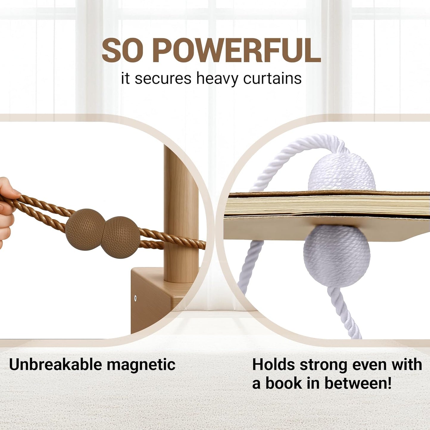 Hion Magnetic Curtain Tiebacks Black 2pcs, Curtain Tiebacks Buckles Holdbacks Holders Hooks Clip for Home Outdoor Bedroom Office Decorative Curtain