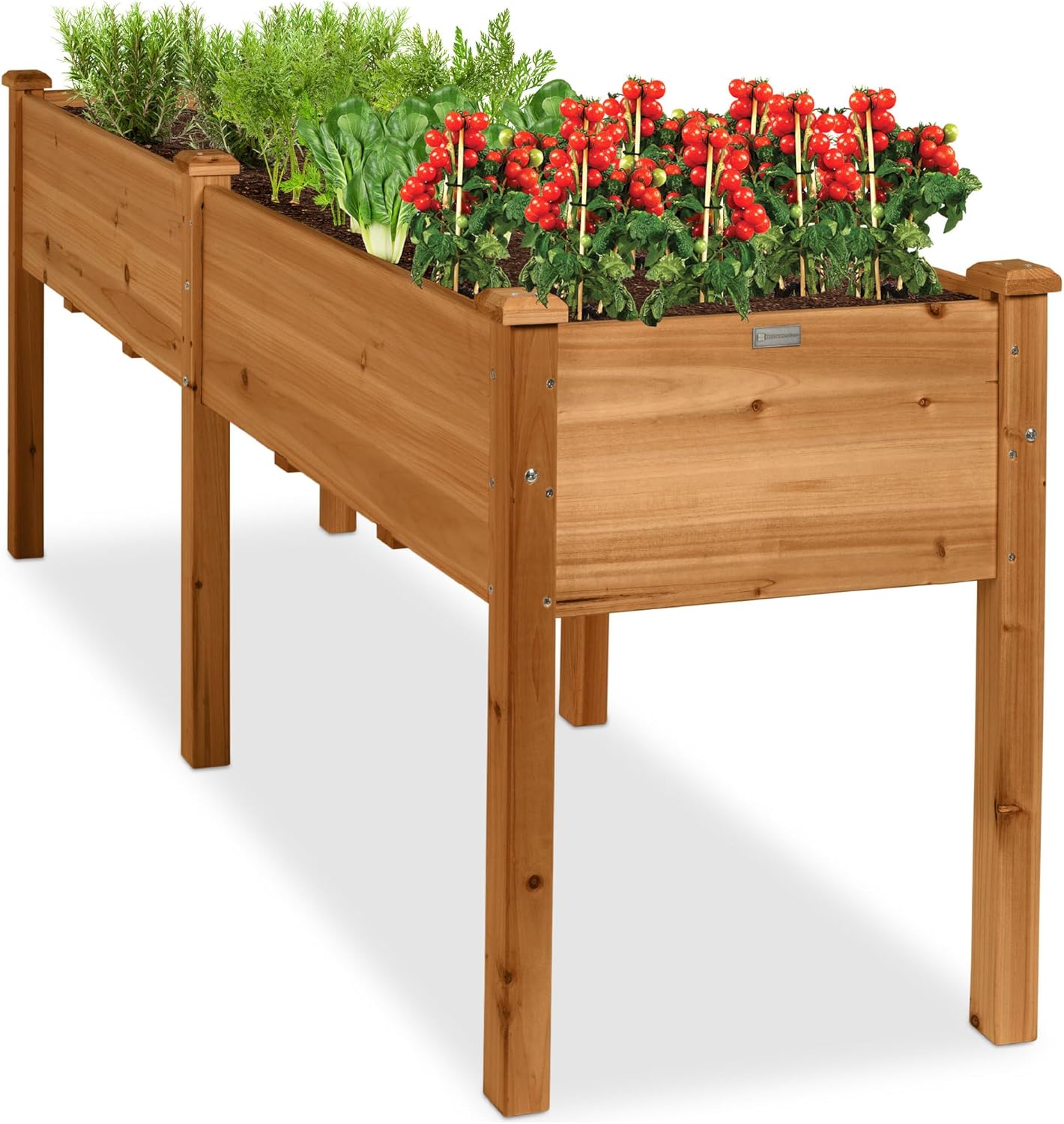 Best Choice Products 72x24x30in Raised Garden Bed, Elevated Wood Planter Box Stand for Backyard, Patio, Balcony w/Divider Panel, 6 Legs, 300lb Capacity - Natural