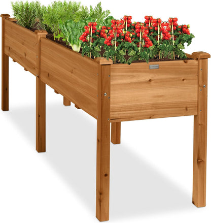 Best Choice Products 72x24x30in Raised Garden Bed, Elevated Wood Planter Box Stand for Backyard, Patio, Balcony w/Divider Panel, 6 Legs, 300lb Capacity - Natural