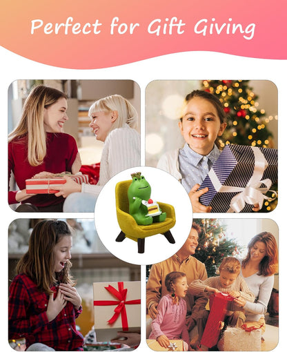 Refintural Miniature Frog Eating Cake Figurine - Funny Shelf Desk Decoration - Perfect Cute Frog Gift (Pink Sofa)