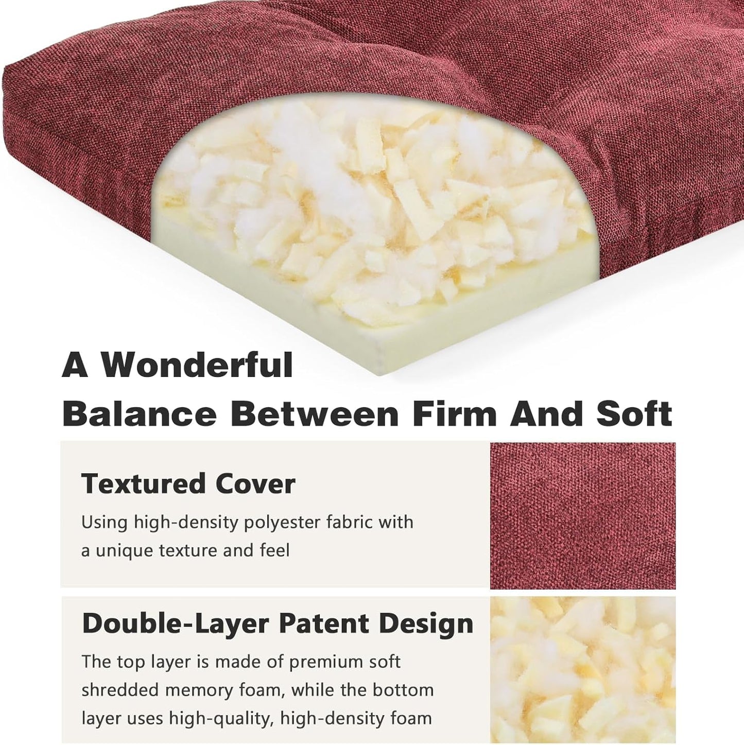 baibu 36 Inch Memory Foam Bench Cushion, Dual-Layer Patent Design Non-Slip Indoor Bench Cushion with Ties, 36x15x3Inch, Beige