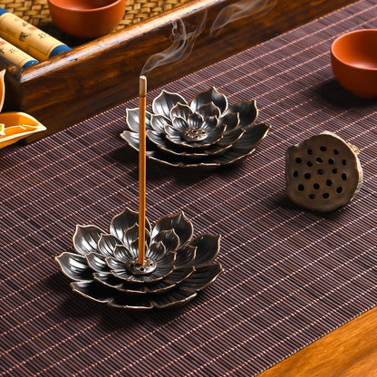SLKIJDHFB Incense Burner - Lotus Stick Incense Holder 6 Incense Holes with Detachable Ash Catcher 2Pcs