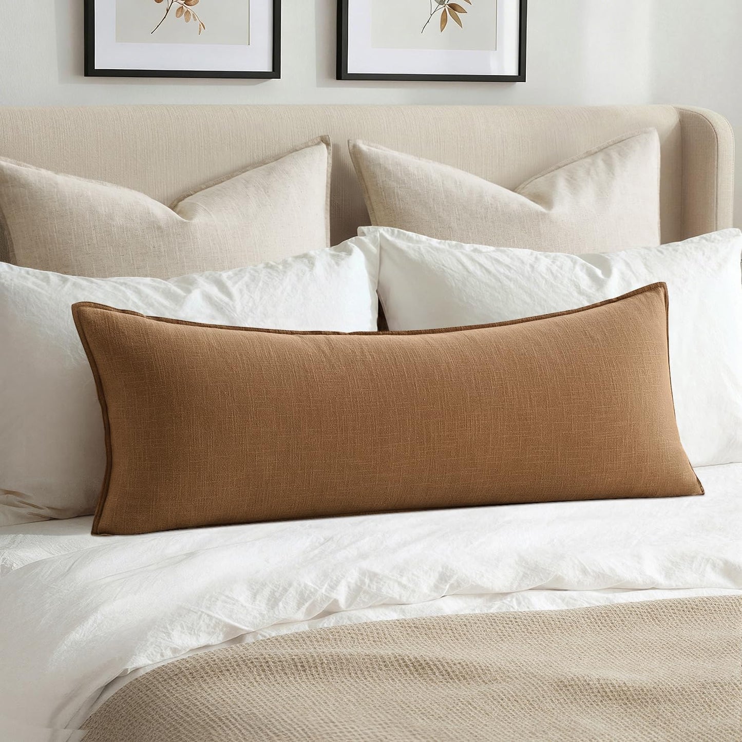 MIULEE Decorative Long Lumbar Throw Pillow Cover for Bed 14x36 Natural Beige Boho Farmhouse Neutral Couch Pillowcase Pack of 1 Accent Modern Sofa Cushion Livingroom Home Decor (Covers Only)