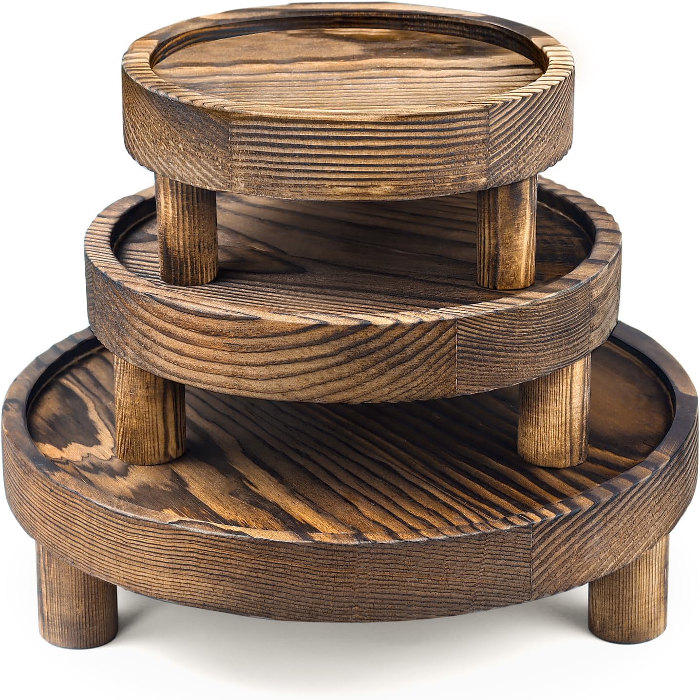 3PCS Wooden Display Risers for Display,Wood Riser Display Pedestal Stand for Home Décor (Modern Black,8,6,5'')