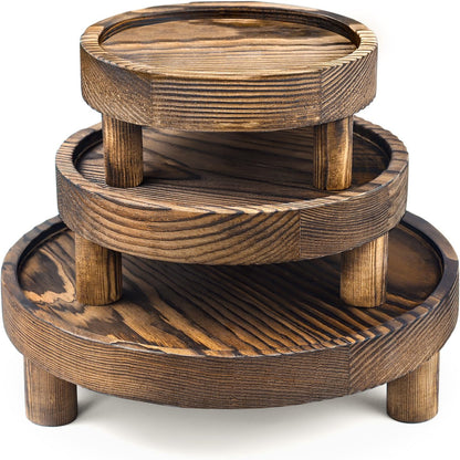 3PCS Wooden Display Risers for Display,Wood Riser Display Pedestal Stand for Home Décor (Modern Black,8,6,5'')