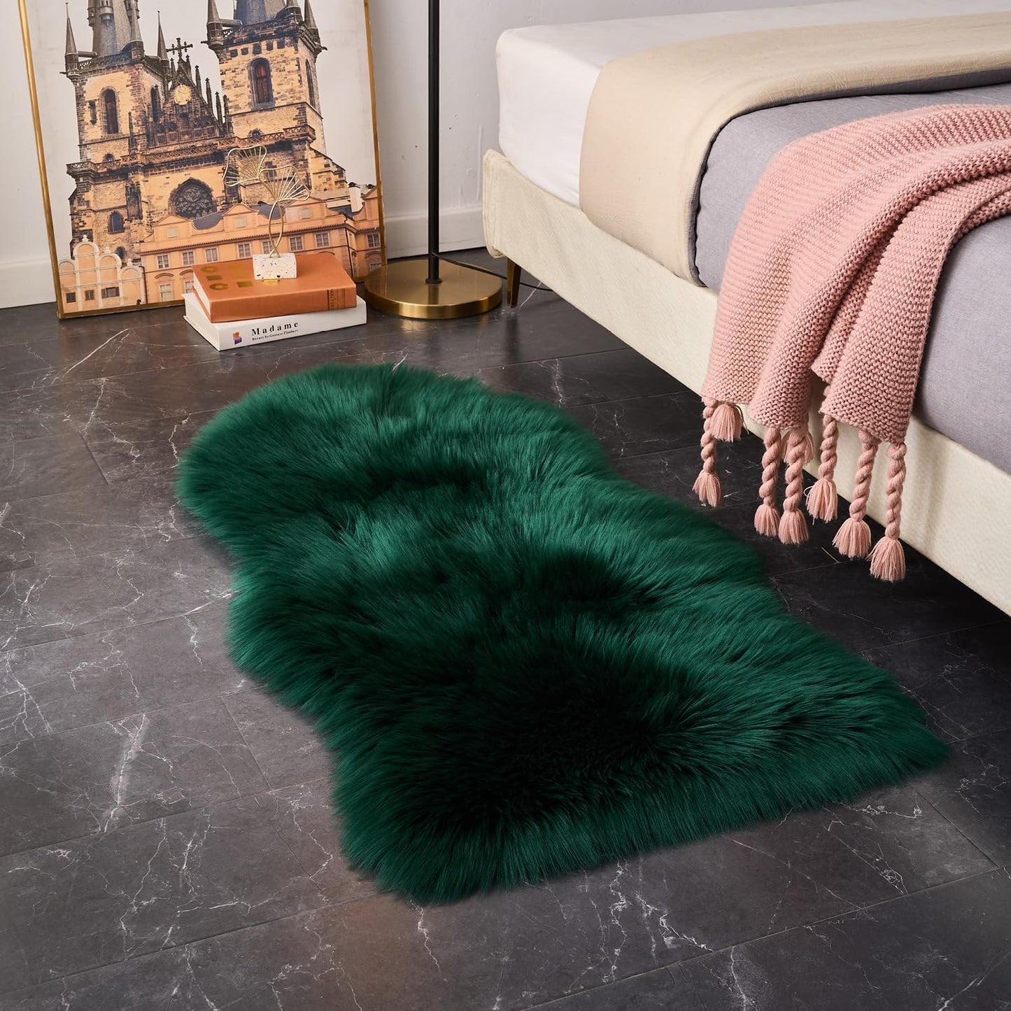 EasyJoy Ultra Soft Fluffy/Fuzzy Shaggy Area Rug Faux Fur Chair Cover Seat Pad for Bedroom Floor Sofa Living Room (2 x 6 ft Sheepskin, Beige)