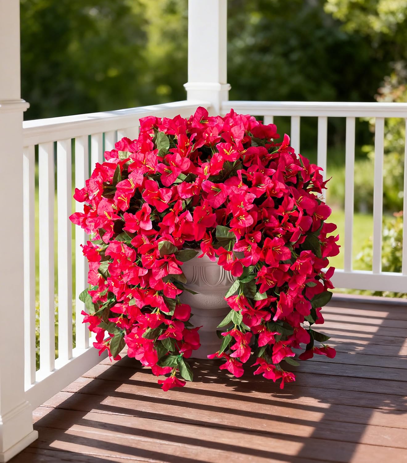 Faux Bougainvillea Artificial Flowers Plants for Outdoor Outside Decoration, 2 PCS Red Fake Flowers UV Resistant Look Real Silk Long Trailing Vines for Front Door Porch Planter Urn Patio Garden Yard
