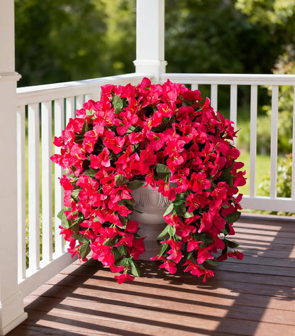 Faux Bougainvillea Artificial Flowers Plants for Outdoor Outside Decoration, 2 PCS Red Fake Flowers UV Resistant Look Real Silk Long Trailing Vines for Front Door Porch Planter Urn Patio Garden Yard