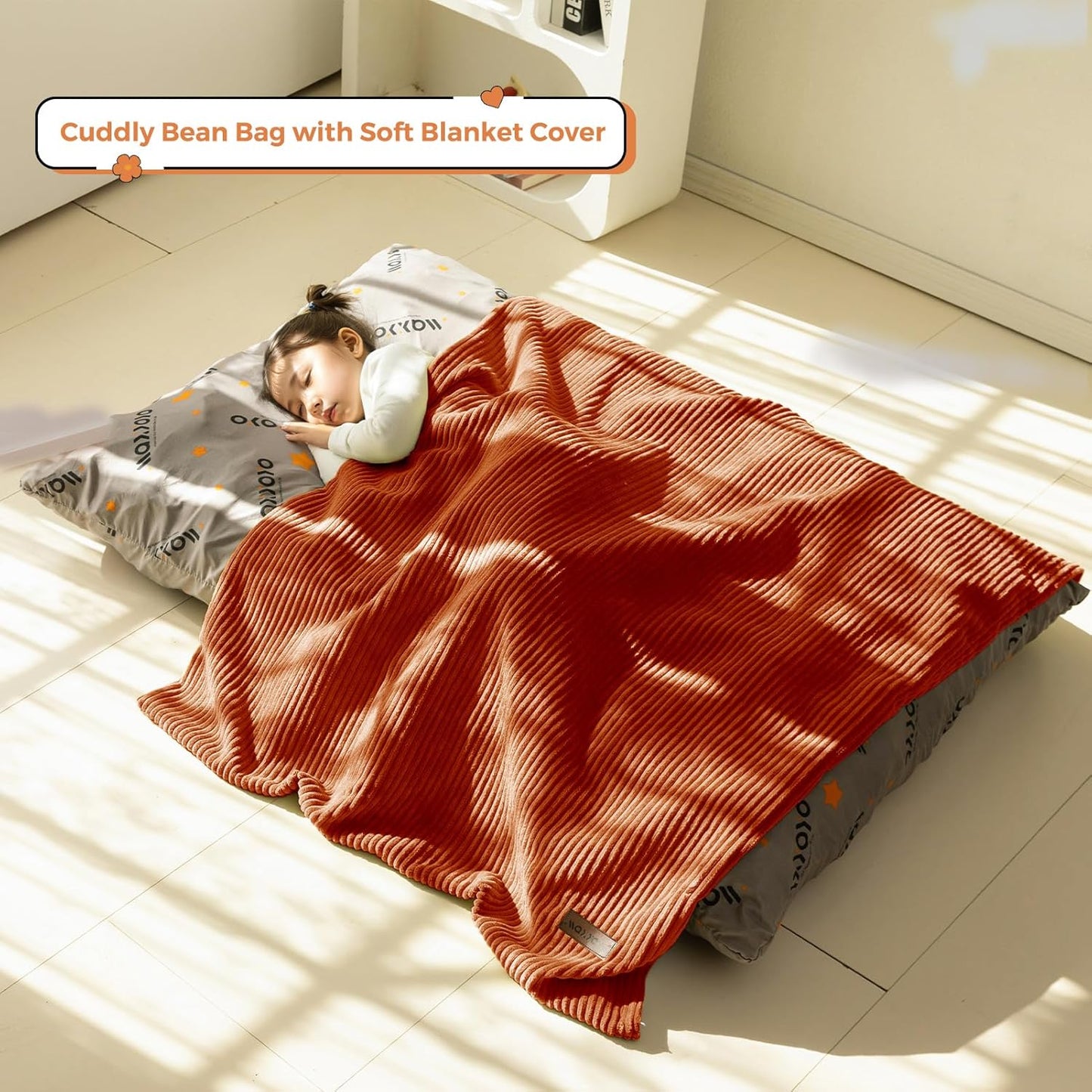 MAXYOYO 3 in 1 Kids Bean Bag Chair Couch, Convertible Chair Folds from Bean Bag to Lounger, Child Floor Sofa for Gaming, Reading, Floor Mattress with High-Density Foam Filling