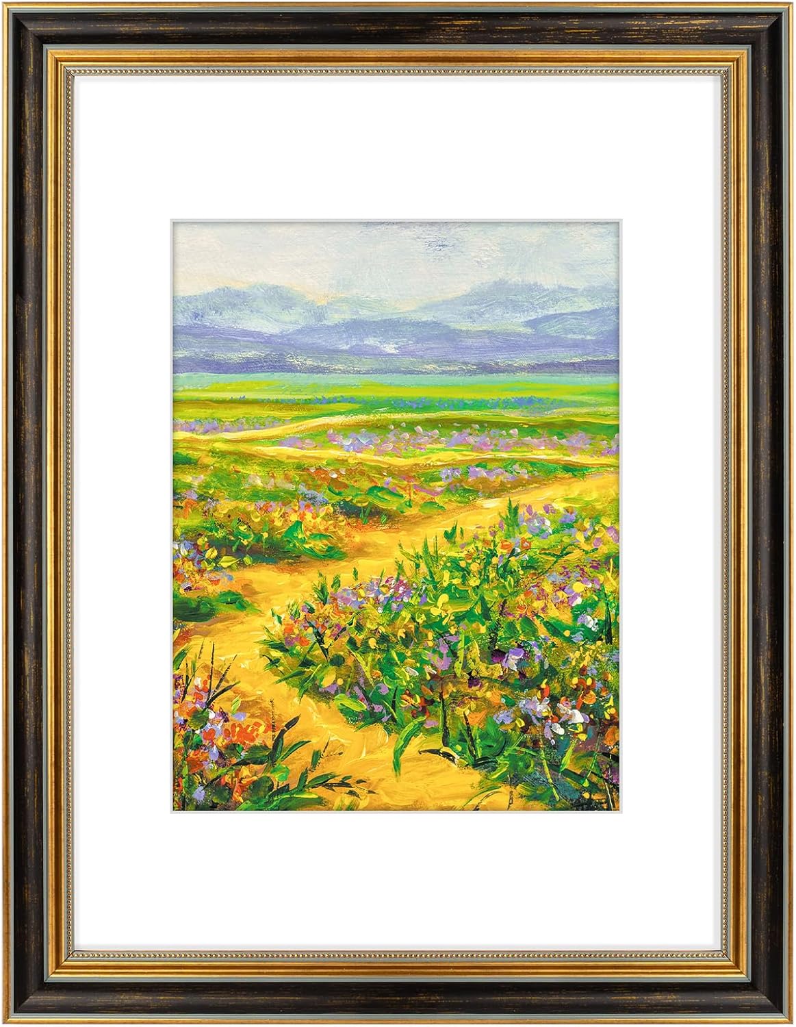 Golden State Art,11x14 Ornate Picture Frame for 8x10 Photo with Mat or 11 x 14 Prints without Mat,Real Glass Wall Display(Color:Green Gold)