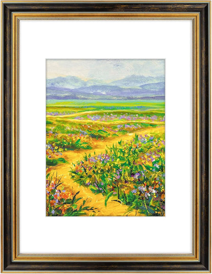Golden State Art,11x14 Ornate Picture Frame for 8x10 Photo with Mat or 11 x 14 Prints without Mat,Real Glass Wall Display(Color:Green Gold)