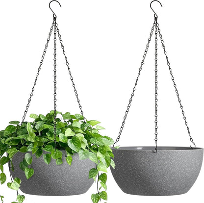 T4U Hanging Planters for Indoor Plants, 10 Inch Hanging Planter Outdoor 2 Pack, Hanging Basket with Drainage Holes, Hanging Plant Holder Indoor, Flower Pots, Plant Pots for Garden, Grey