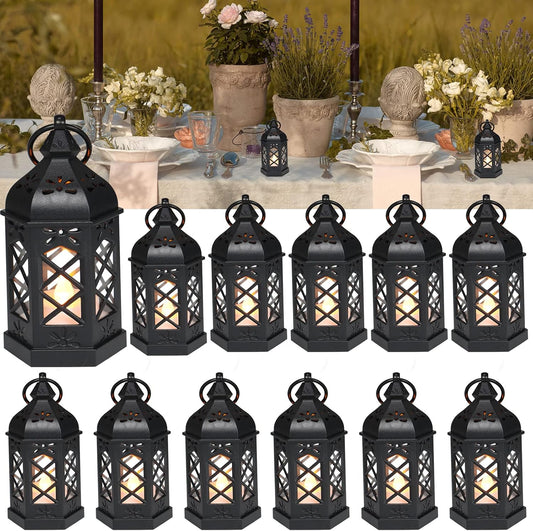 LLQ Mini Lantern for Centerpieces, (8Pack-5Inch) Vintage Lanterns Decorative, Small Hanging Lantern for Halloween Decorations, Christmas Centerpieces for Tables, Wedding Garden Party Decorations