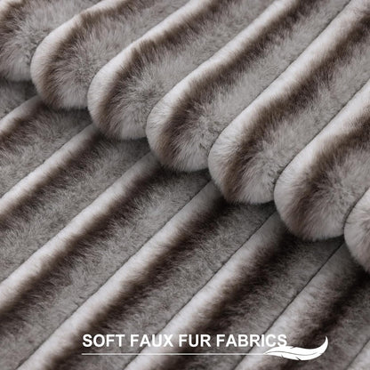 Pallene Faux Fur Plush Throw Pillow Covers 18x18 Set of 2, Luxury Soft Fluffy Striped Decorative Pillow Covers for Sofa, Couch, Living Room, Cream White
