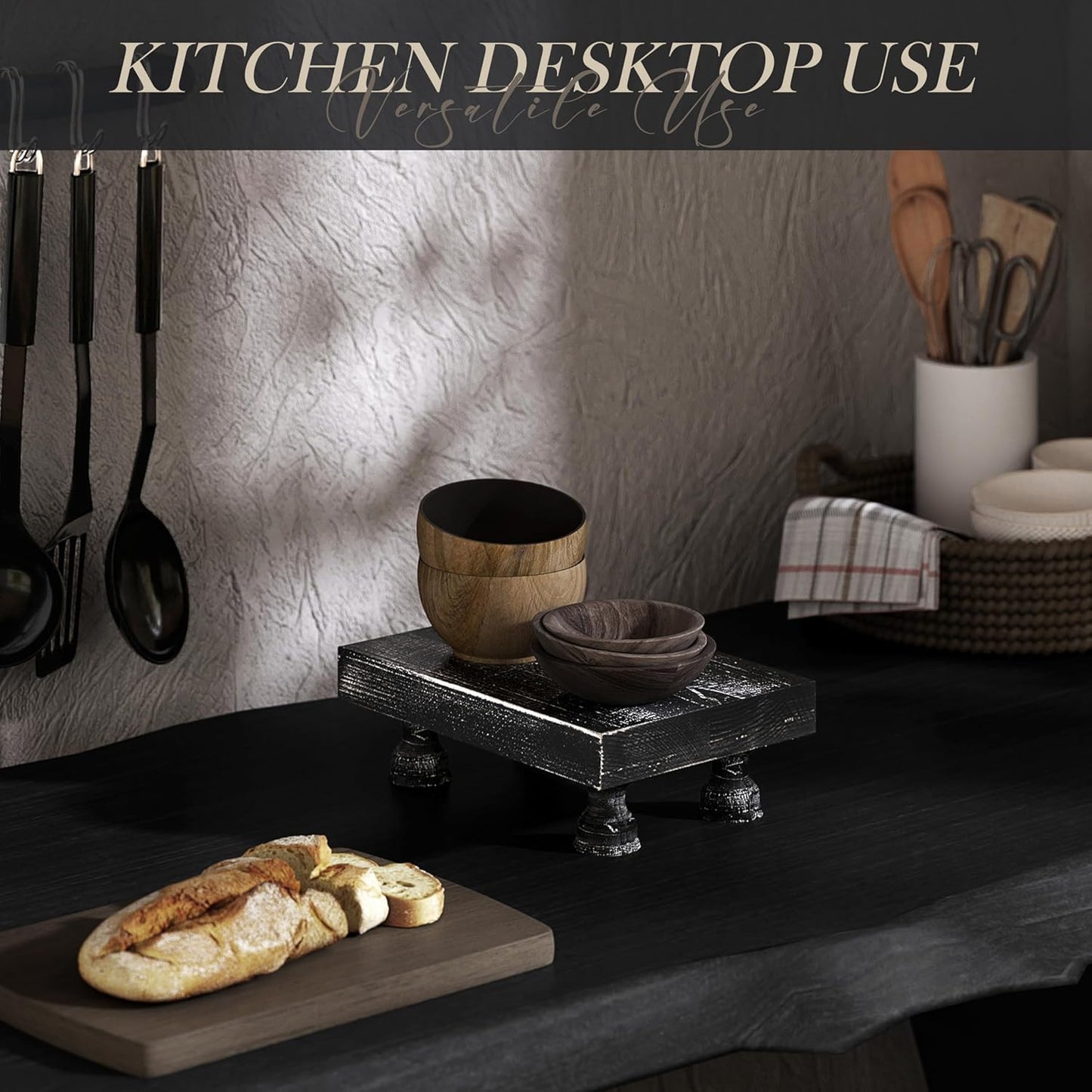EOSAHR Farmhouse Riser for Room Decor : Decorative Pedestal Stand For Display Your Home Decorations and Uniquely Soap Stand - Rustic Bathroom Counter Tray and Kitchen Decor (Natural Wood)