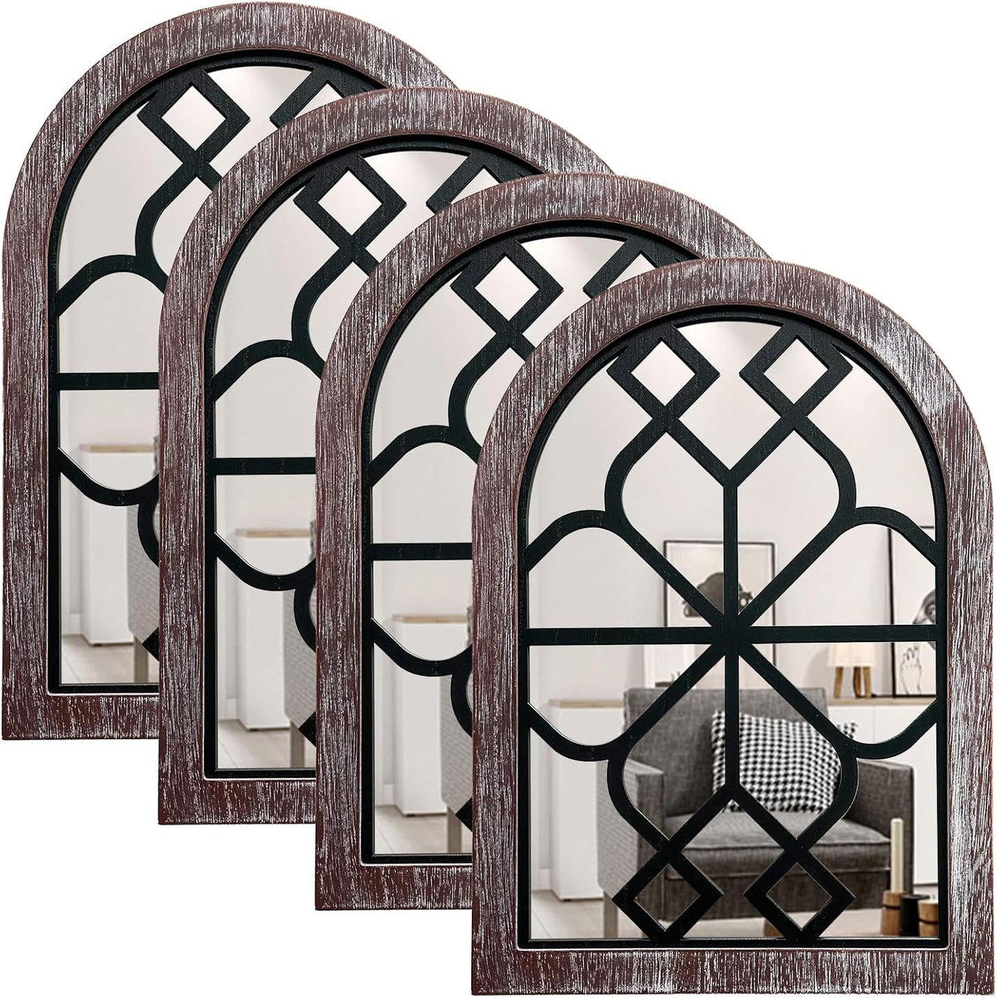 ZEXUIRU 4 Set. Rustic Wall Mirrors for Bedroom Bathroom Living Room Entryway Wood Farmhouse Square Easy to Hang Framed Decorative Accent Hanging Wall-Mounted Mirror Set for Living Room - Black