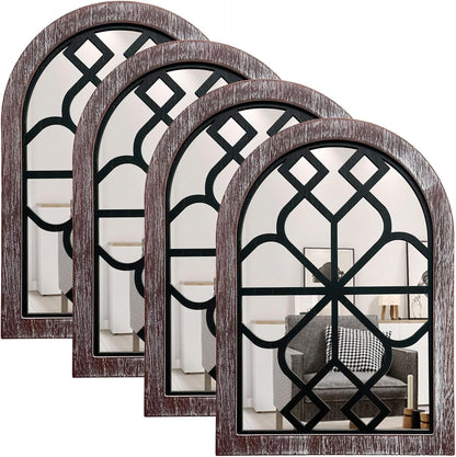 ZEXUIRU 4 Set. Rustic Wall Mirrors for Bedroom Bathroom Living Room Entryway Wood Farmhouse Square Easy to Hang Framed Decorative Accent Hanging Wall-Mounted Mirror Set for Living Room - Black