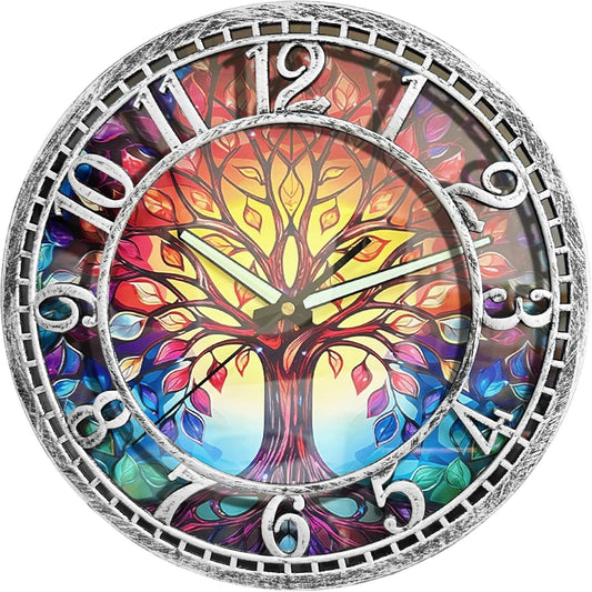 WANGIRO Tree of Life Wall Clock 12inch Silent Movement Clock Precise Timekeeping Wall Clock Ideal for Living Rooms Bedrooms Offices for Home Decor Enthusiasts Antique Silver