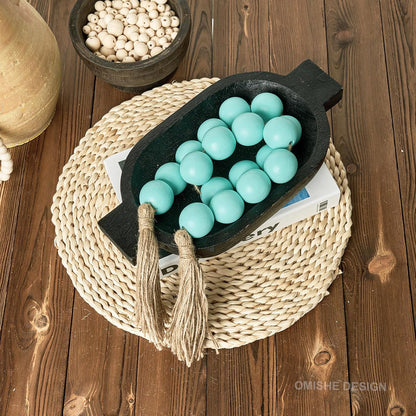 OMISHE Extra Large Wood Bead Garland with 1.6" Diameter Wooden Beads and Tassels, 41" Long Rustic Farmhouse Country Decorative Beads for Home Tiered Tray Decor, Natural Beige