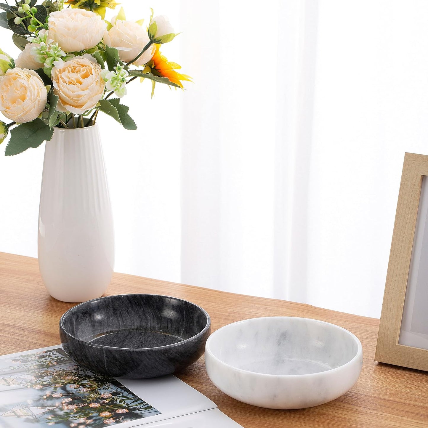 5.91'' Large Decorative Bowl, Natural Marble Decorative Bowls for Home Decor, Key Bowl, Large Incense Burner, Smudge Bowl, Coffee Tables Centerpiece, Soap Serving Bowl