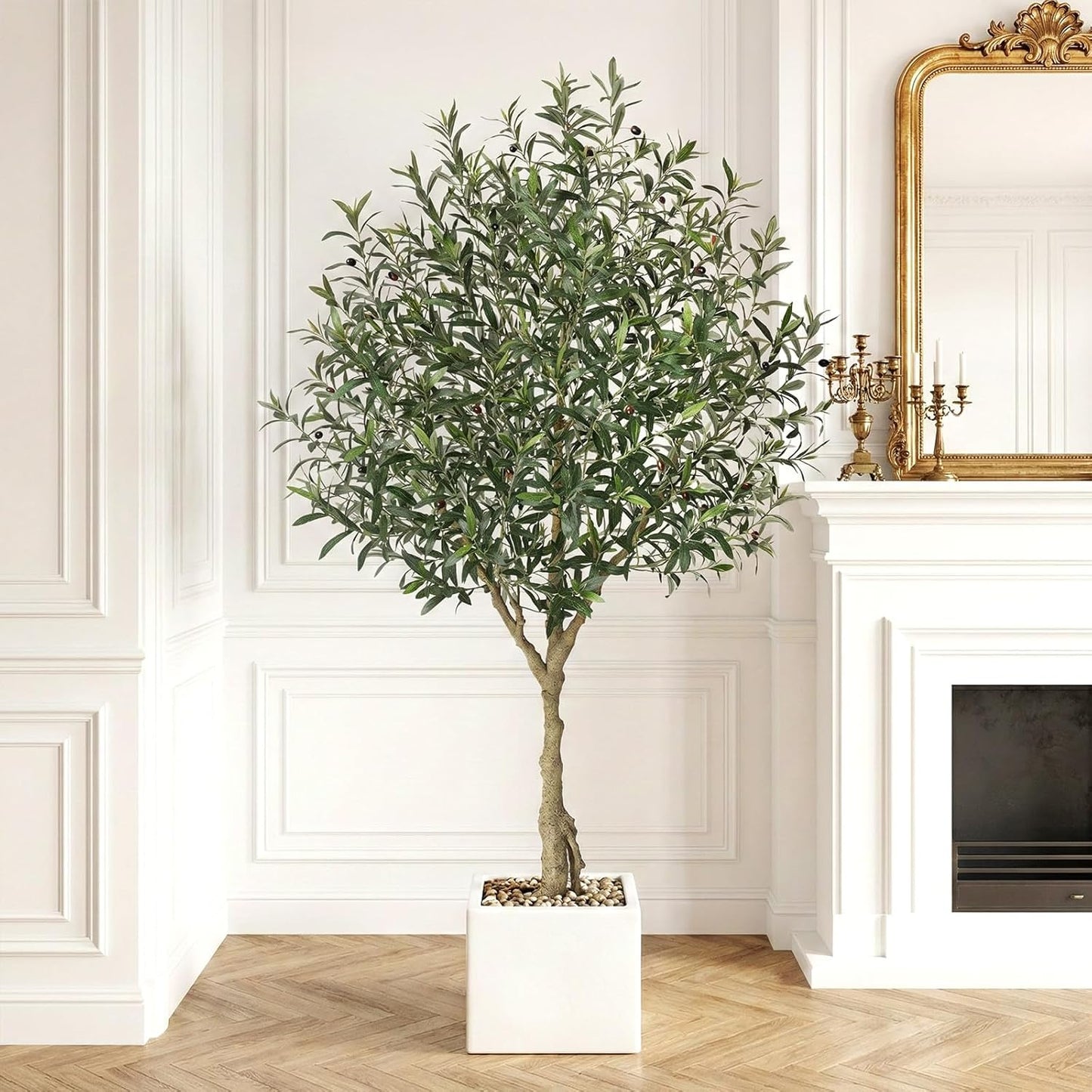Verinatural Olive Tree Artificial Indoor, 8FT Tall Faux Olive Tree with 18in White Planter, Artificial Plants with Natural Wood Trunk and Lifelike Fruits for Home Office Decor,VN205