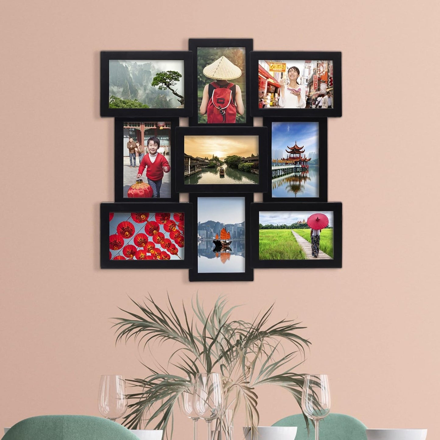 MELANNCO Collage Picture Frame for Wall, Holds 12 Photos - Six 4x6 and Six 6x4 Images, 18x23 Inch Black Plastic Frame, Hang Horizontal or Vertical, Gallery Wall Decor