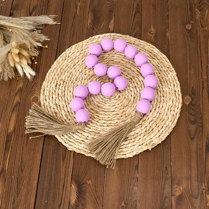 OMISHE Extra Large Wood Bead Garland with 1.6" Diameter Wooden Beads and Tassels, 41" Long Rustic Farmhouse Country Decorative Beads for Home Tiered Tray Decor, Natural Beige