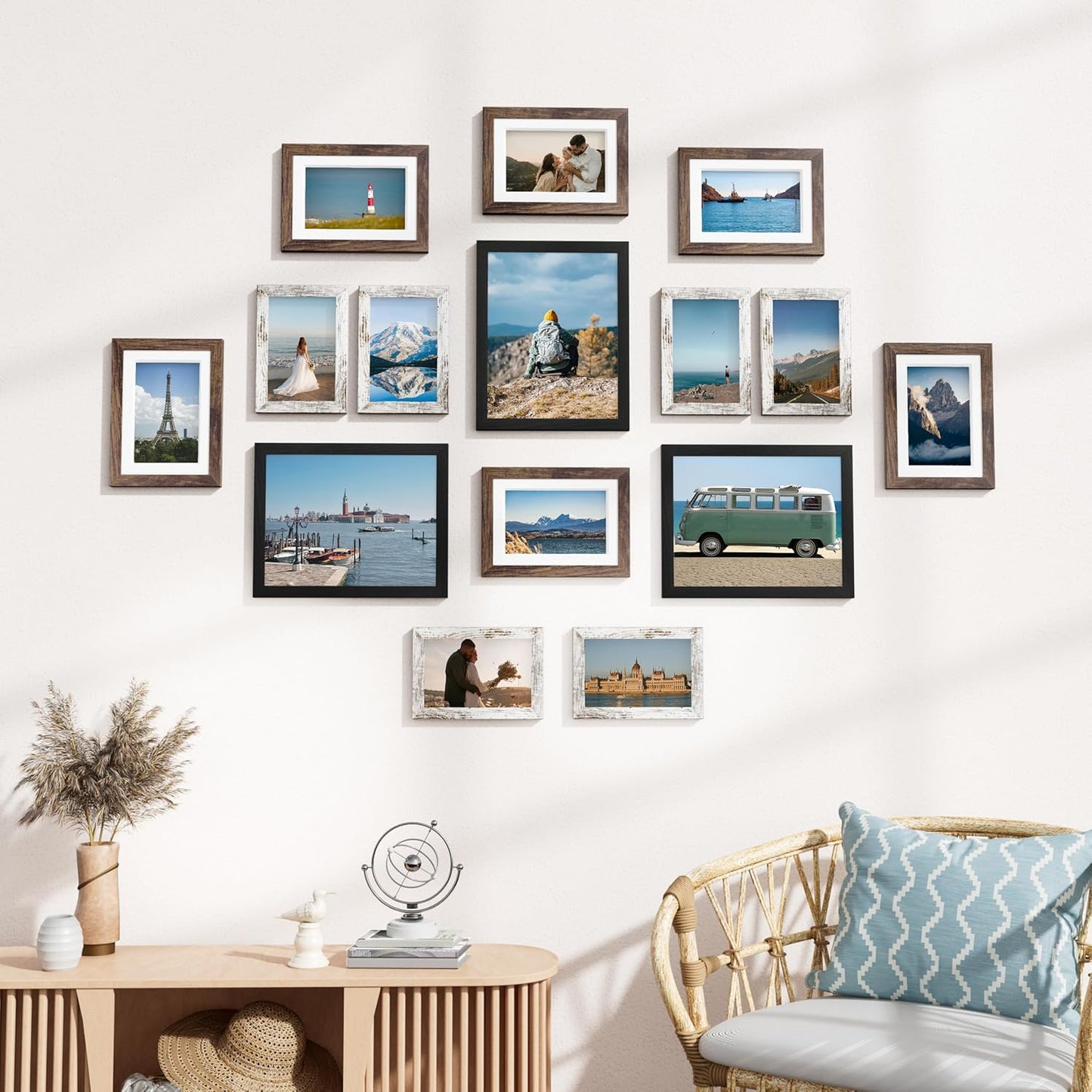Vittanly 15 Pack Picture Frames Collage Wall Decor for Mounting or Tabletop Display, Gallery Frame Set for Family, Multi Sizes Including 3pcs 8x10, 6pcs 5x7, 6pcs 4x6, Black