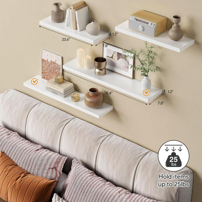 Forbena 36 Inch Floating Shelves for Wall Long Set of 3, Large Deep Wall Shelves for Bedroom Living Room Decor, Rustic Wood Floating Shelf for Kitchen Closet Office TV Plants Books (Dark Brown)