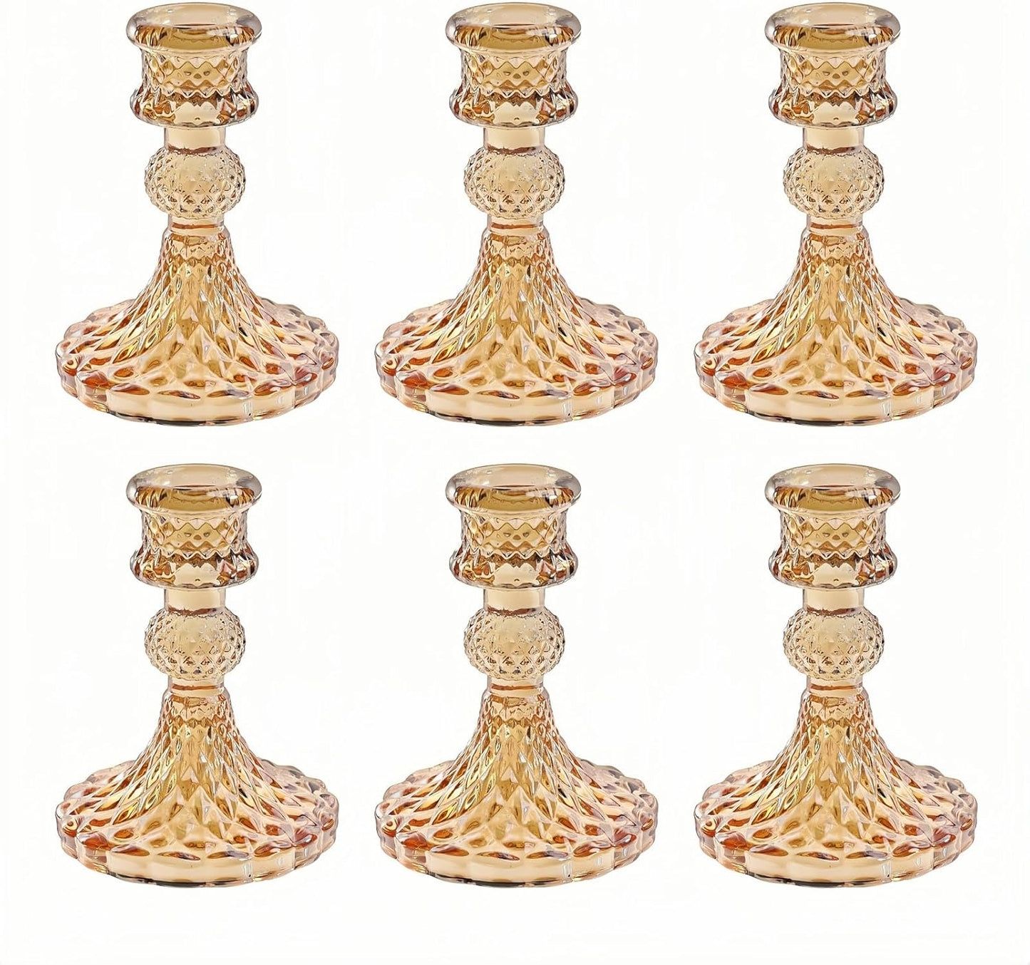 Glass Candlestick Holder,Striped Taper Candle Holders,Set of 6 Candle Stand for Table Centerpieces, Home Decor,Weddings,Festival and Parties (Clear Stripe Pattern)