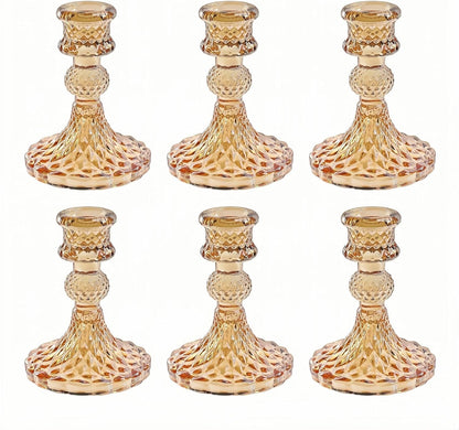 Glass Candlestick Holder,Striped Taper Candle Holders,Set of 6 Candle Stand for Table Centerpieces, Home Decor,Weddings,Festival and Parties (Clear Stripe Pattern)