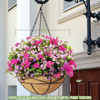 4 Pack 12 Inch Hanging Planters for Outdoor Plants Metal Watering Flower Baskets with Coco Liner for Outside Panting Plant Holder Pot for Home Garden Porch Balcony Railings Decor