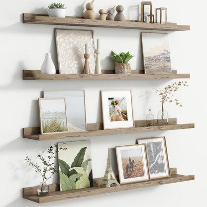 FLYJOE Floating Picture Ledge Shelves for Wall Set of 4, 48 Inch Wall Shelves with Lip Long Large Nursery Book Shelf for Toys Storage Kids Bookshelf Wall Mounted Living Room Bedroom Decor Frames