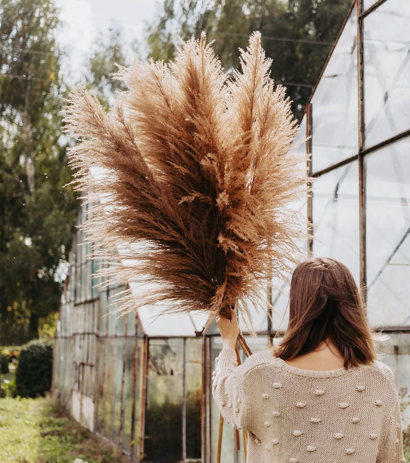 46" inch 10 Stems Natural Pampas Grass Decor Tall, Pompas Grass, Tall Pampas Grass for Weddingm, Farmhouse, Boho Home Decor (Beige)