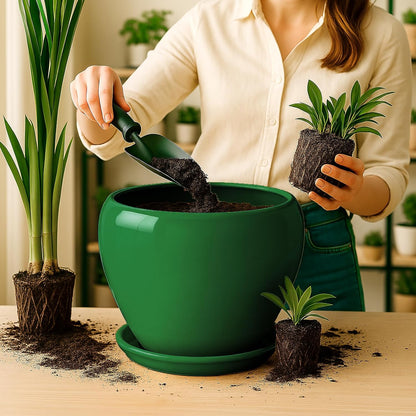 Deep Dream 6 Inch Plant Pots- Ceramic Planter Pot with Drainage Hole and Saucer, Round Flower Pot for Indoor Outdoor Succulent, Snake Plants and Cactus, Blue