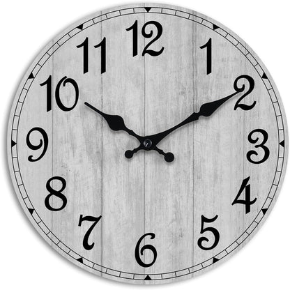 Wall Clock, Rustic Wall Clocks Battery Operated Silent Non Ticking, Country Round Wooden Clocks Farmhous Wall Decorative for Kitchen, Bathroom, Living Room (Gray 8 Inch)