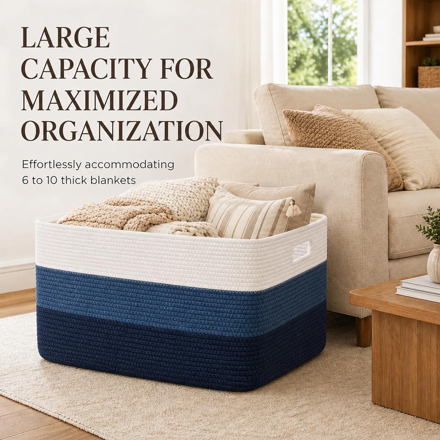 OIAHOMY Large Blanket Basket, 22”x17”x12” Rectangle Woven Baskets, Nursery Blanket Storage Living Room, Toy Storage With Handle, Large Baskets for Organizing-Gradient Yellow