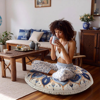 Meditation Cushion Set of 2, 32 Inch Extra Thick Memory Foam Round Floor Pillow with Removable Washable Cover, Bohemian Mandala Yoga Cushion for Adults - Ideal Holiday Decor, Brown