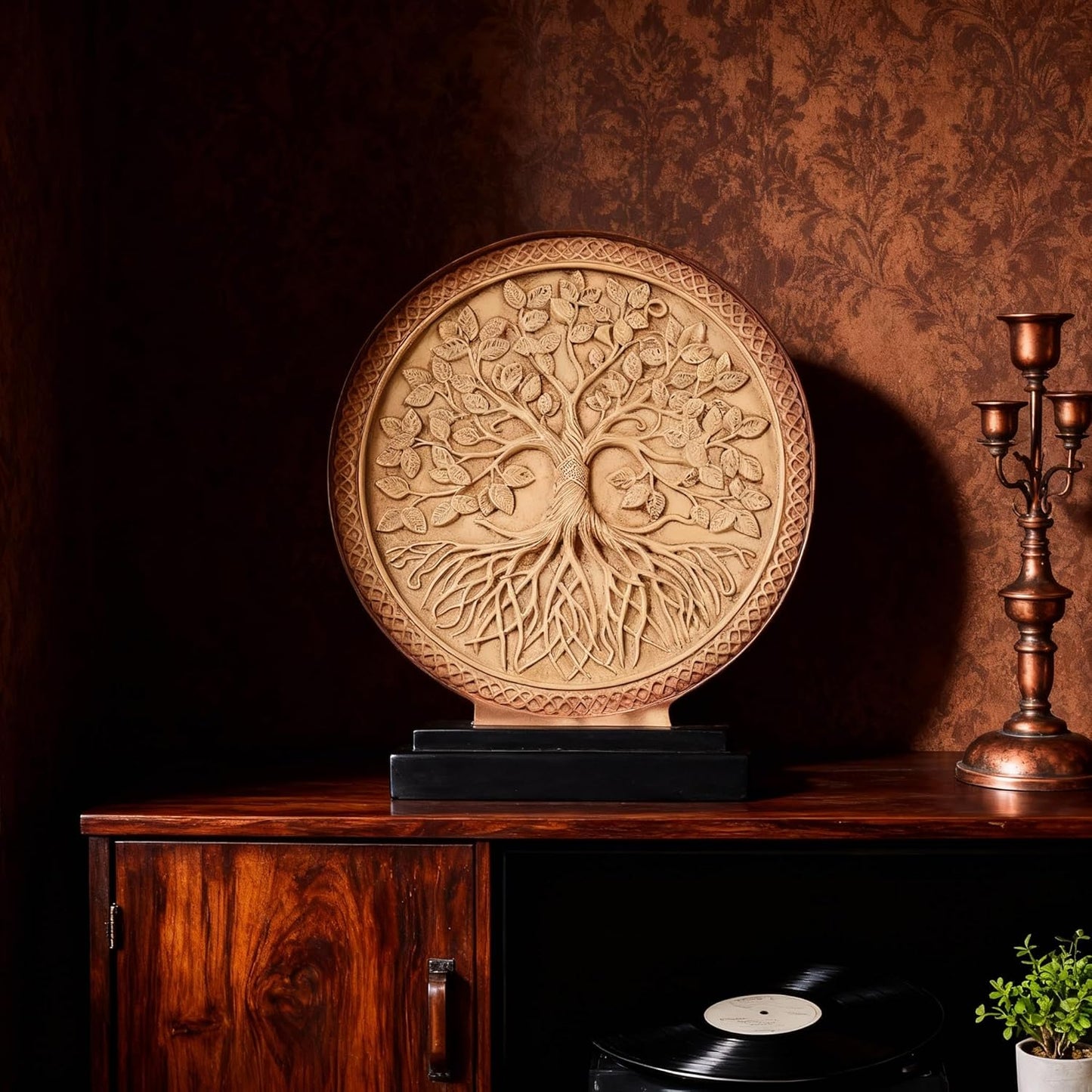 DOVDOV Abstract Circular Tree of Life Decorative Sculpture, Black and Gold Home Decor, Modern Art Home Accent Suitable for Office Shelves, Coffee Tables, and Above Cabinet Decorative Statue.
