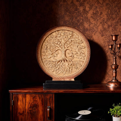 DOVDOV Abstract Circular Tree of Life Decorative Sculpture, Black and Gold Home Decor, Modern Art Home Accent Suitable for Office Shelves, Coffee Tables, and Above Cabinet Decorative Statue.