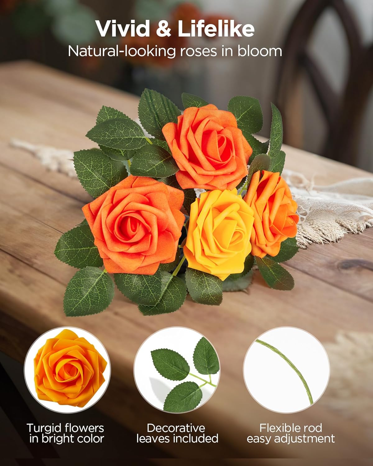 InnoGear Artificial Flowers, 50 Pcs Dark Red Foam Fake Roses Bulk with Stems for Mother's Gift Decoration Celebration DIY Wedding Bouquets Centerpieces Bridal Shower Party Christmas Tree