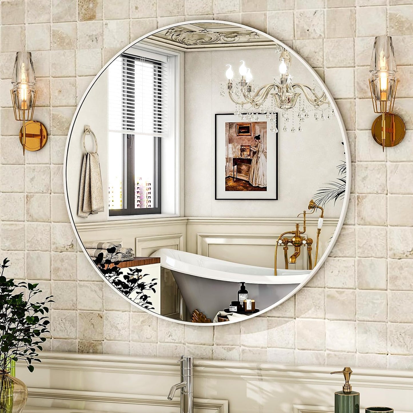 HARRITPURE Round Mirror 30 Black Wall Mounted Circle Mirrors Vanity Mirror with Brushed Aluminum Alloy Frame Modern Decoration for Bathroom, Living Room, Vanity, Bedroom, Entryway