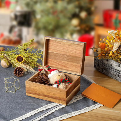 DRASTAR Wooden Keepsake Box, Large Acacia Storage Memory Box with a Hinged Lid for Crafts and Photo Storage