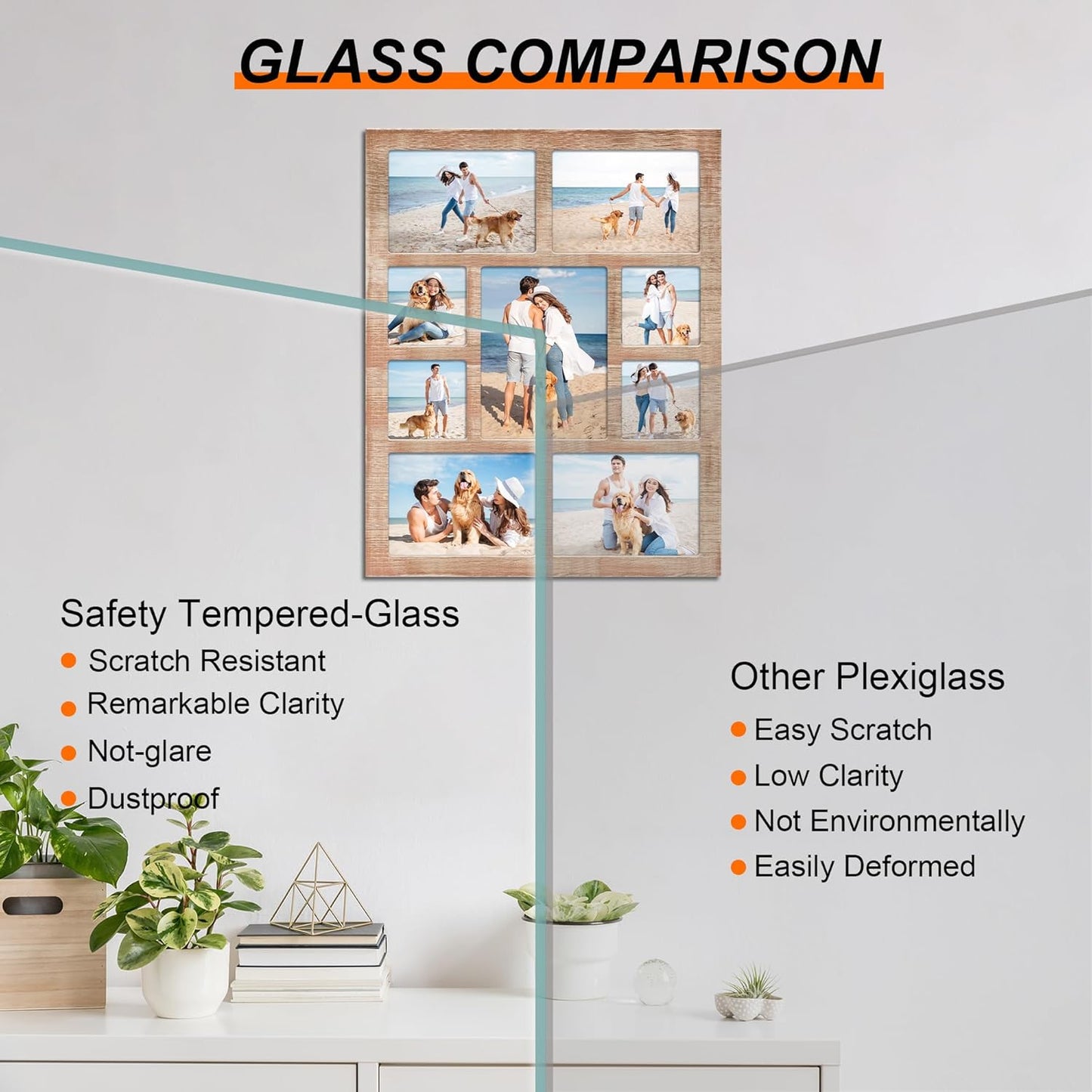 YESKAY 4x6 Picture Frame Collage for Wall Decor, Multiple Photo Collage Frames with Tempered Glass, 7-Opening for 4 x 6 Picture Frames, Rustic Brown, 1 Pack