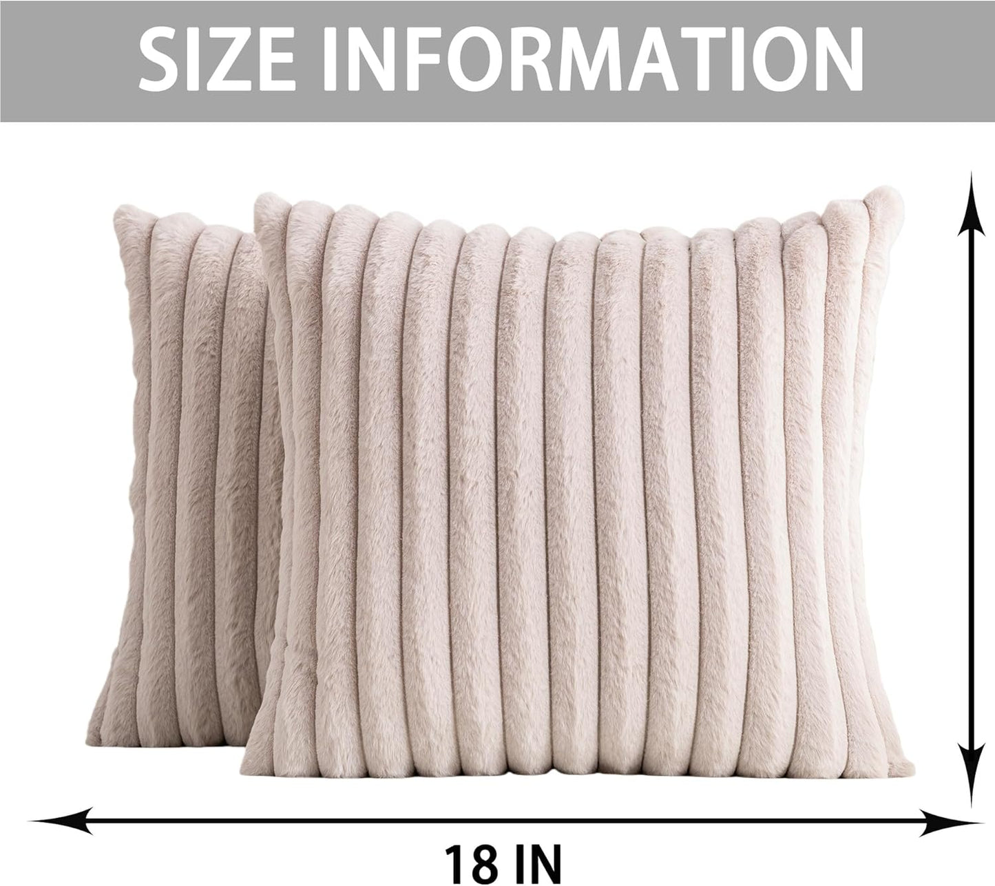 Aegero Pack of 2 Faux Fur Christmas Throw Pillow Covers 18x18 Inch, Soft Plush Striped Neutral Couch Pillow Cover, with Velvet Back Modern Home Decor for Sofa Living Room Couch Bed Cream White