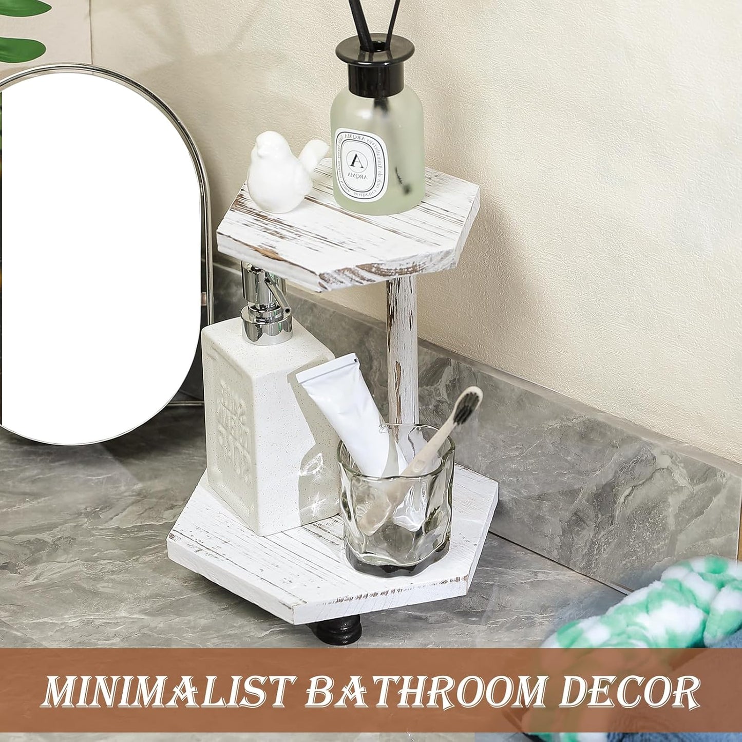 Tikea Farmhouse Wood Display Riser, 10 in. Farmhouse Pedestal Stand for Kitchen Bathroom Counter Decor, Round Display Tray for Soap Dispenser and Plant (Brown)