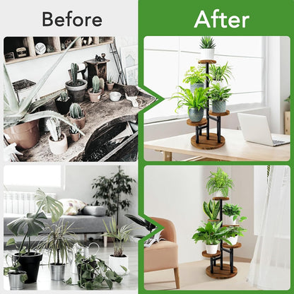AUGOSTA 3 Tier Plant Stand, Tall Metal Wood Shelf Holder for Indoor, Outdoor Display Rack Flower Pot Stand for Corner Living Room Balcony Garden Patio