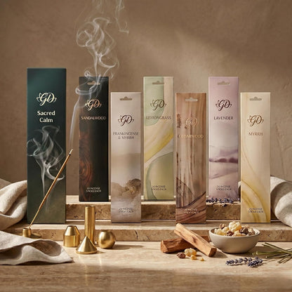 Incense Sticks Variety Pack with Wooden Holder | Nag Champa, Rose, Lavender, White Sage, Frankincense, Palo Santo & Sandalwood | Hand-Rolled Masala Incense