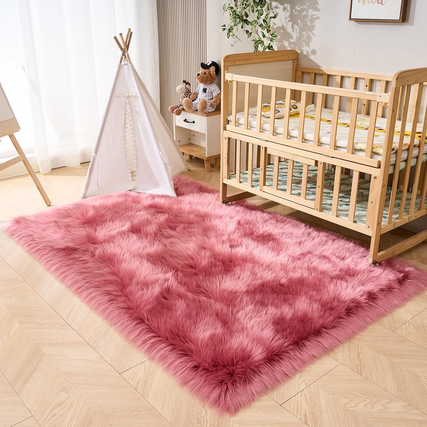 EasyJoy Ultra Soft Fluffy/Fuzzy Shaggy Area Rug Faux Fur Chair Cover Seat Pad for Bedroom Floor Sofa Living Room (2 x 6 ft Sheepskin, Beige)